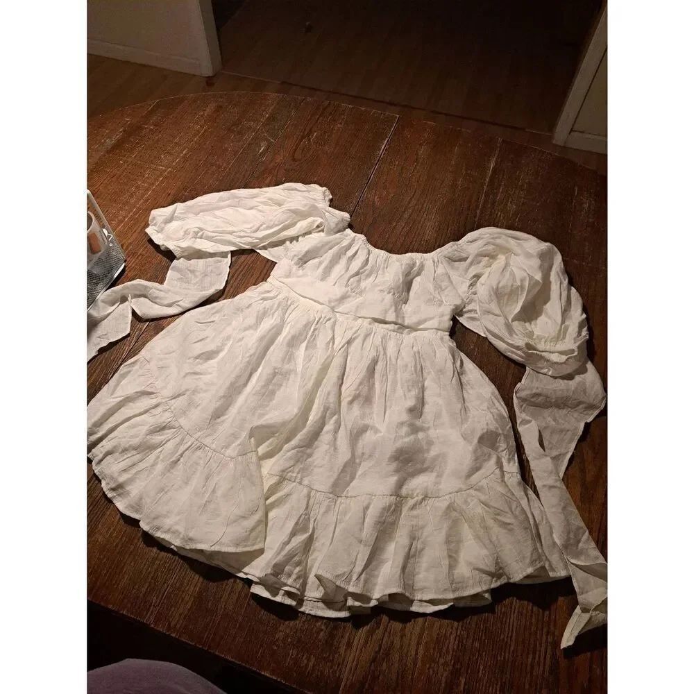 New Sz 12 Debbie Dabble Angel biba White Off Shoulder Open Back Lined Mini Dress